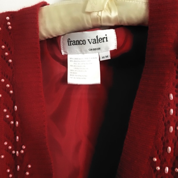 Vintage 1980s Franco Valeri Red Sweater with White Beads Size M - Picture 2 of 7